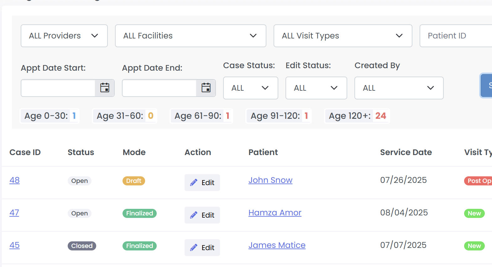 Orthopedic billing and claims management dashboard