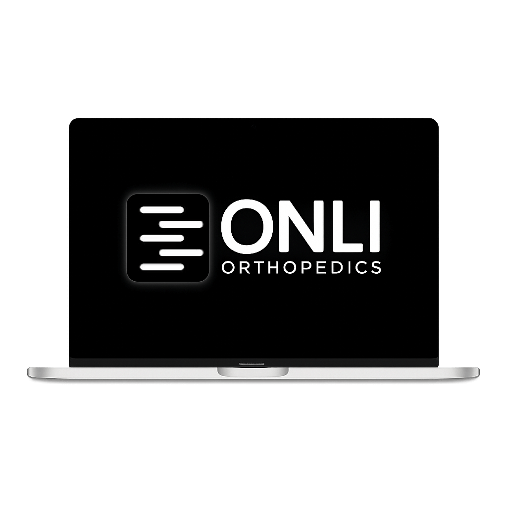 ONLI Orthopedics EHR interface showing orthopedic-native documentation and patient management system