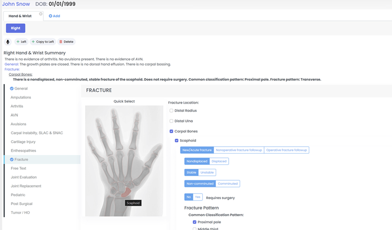 Orthopedic documentation interface with x-ray and note workflow